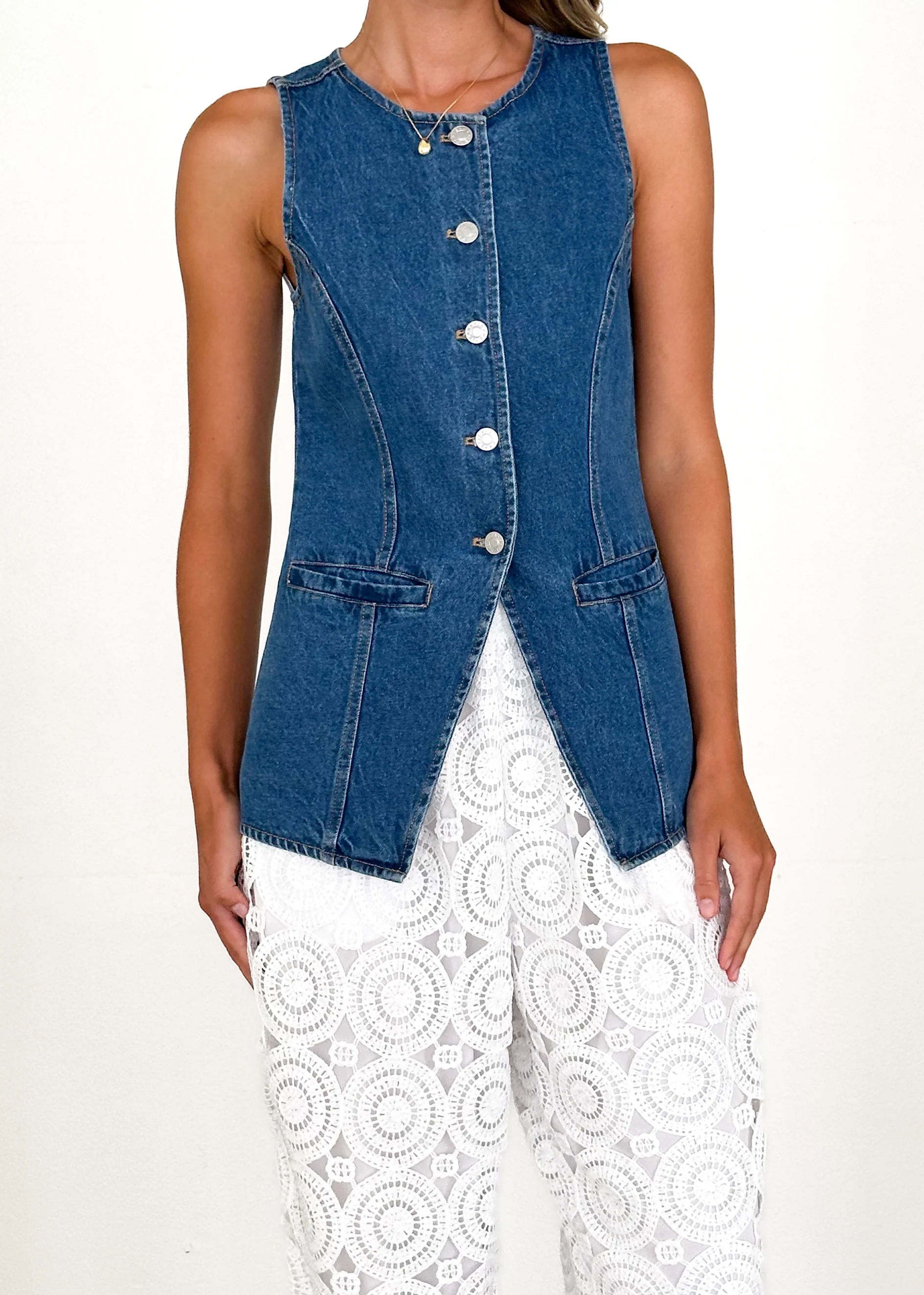 Sandra Denim Vest - Mid Blue - Image 6