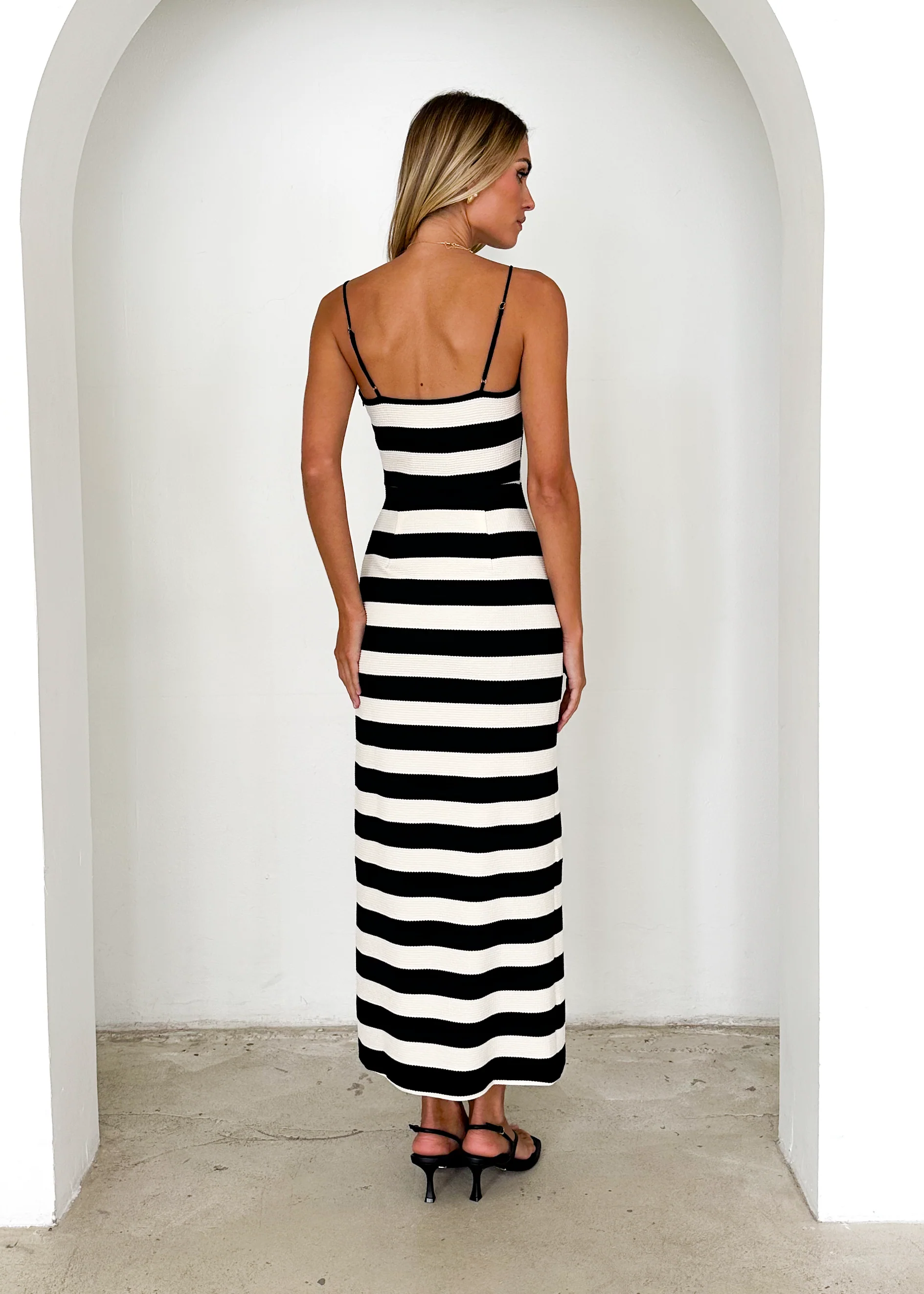 Sandy Knit Midi Dress - Black Stripe - Image 8