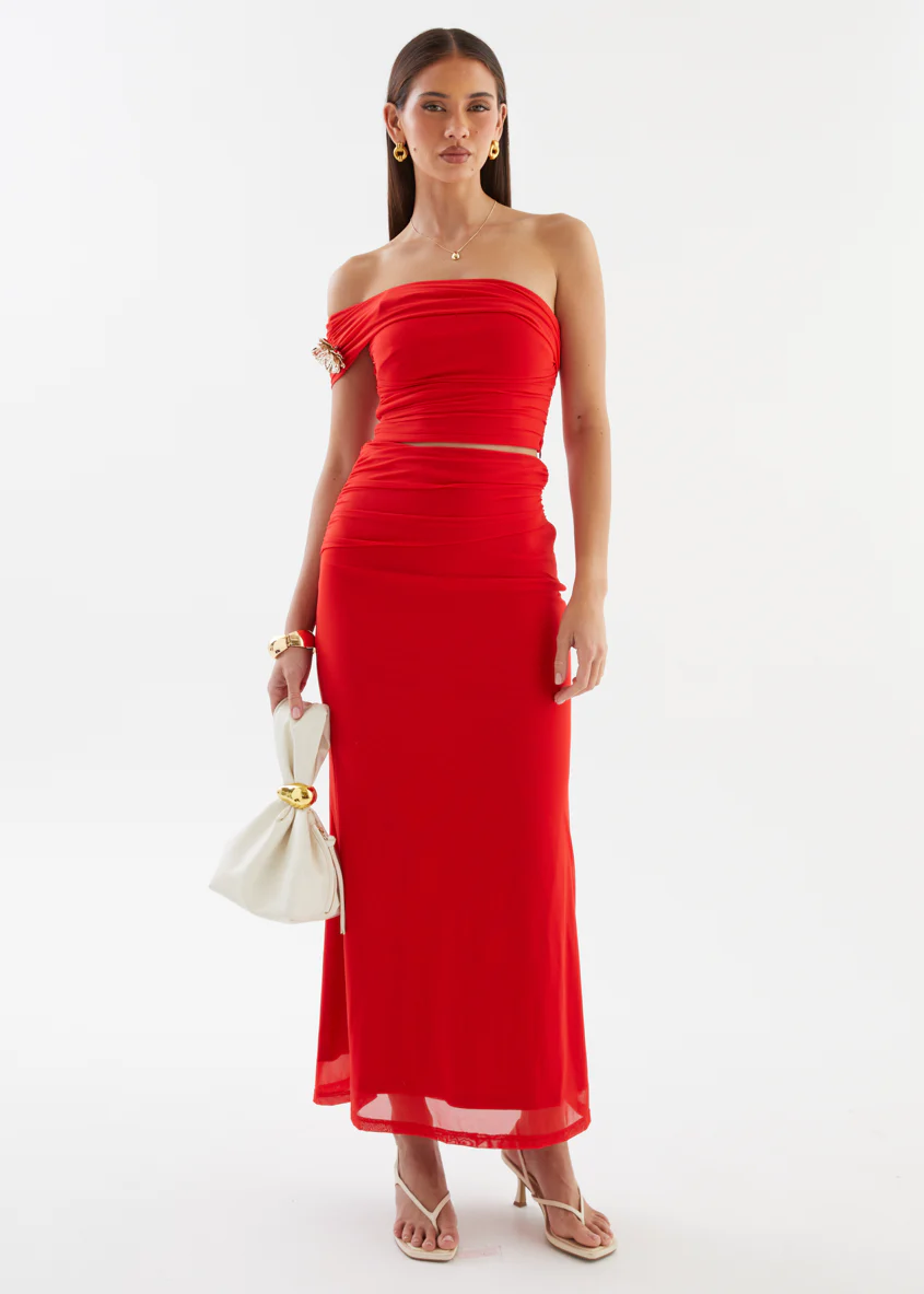 Santanna Mesh Maxi Skirt - Red - Image 4
