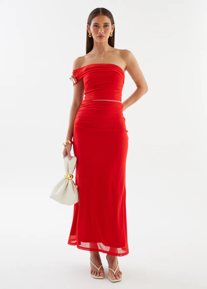 Santanna Mesh Maxi Skirt - Red - Image 5