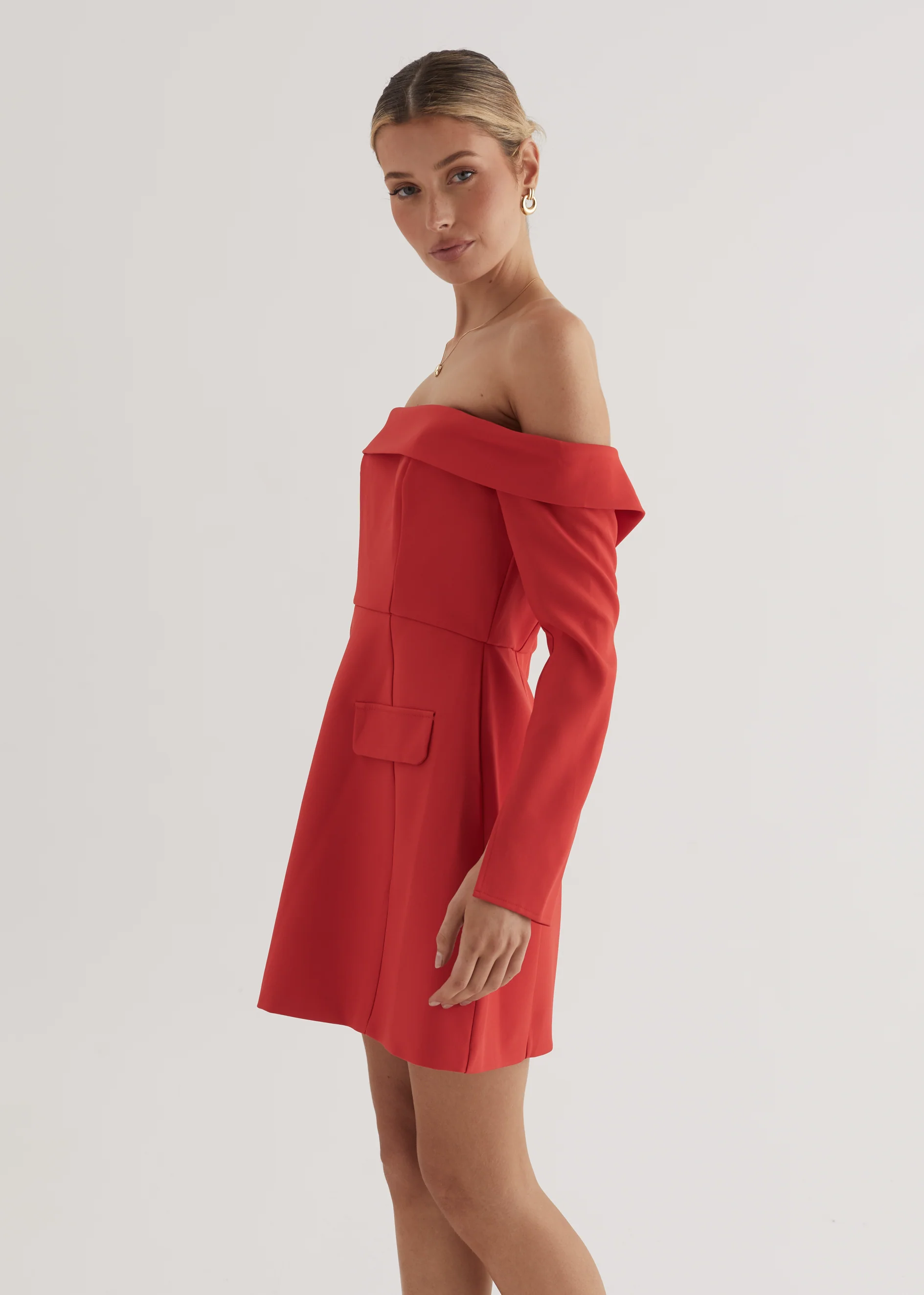 Santiago Off Shoulder Dress - Red - Image 5