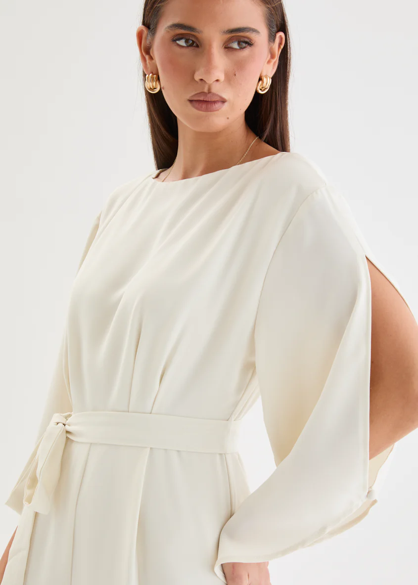 Savella Pantsuit with Tie - Cream - Image 2