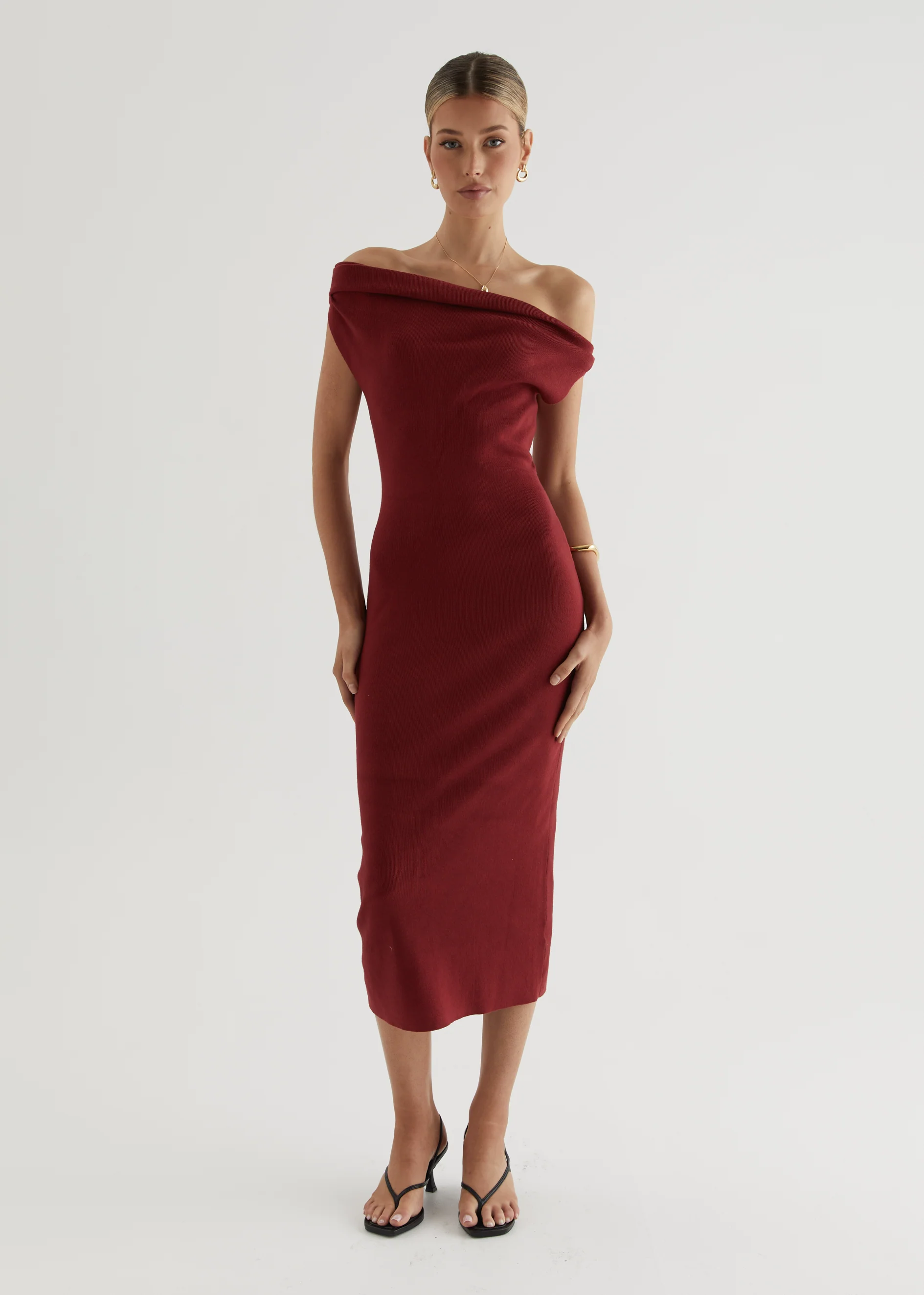 Serenade Knit Midi Dress - Wine - Image 6
