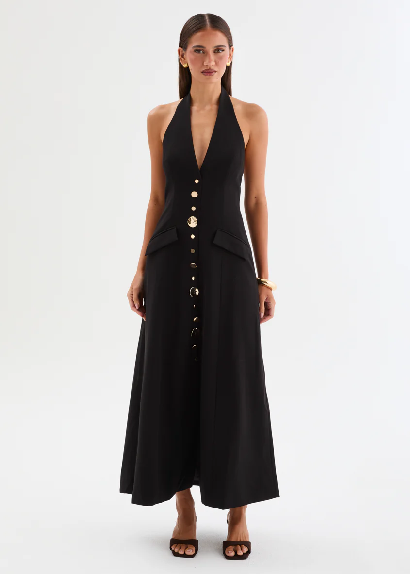 Shannia Halter Midi Dress - Black - Image 5