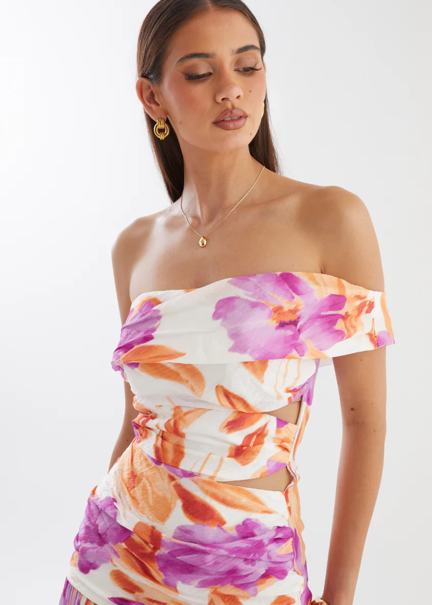 Shari One Shoulder Maxi Dress - Purple Flowers - Image 11