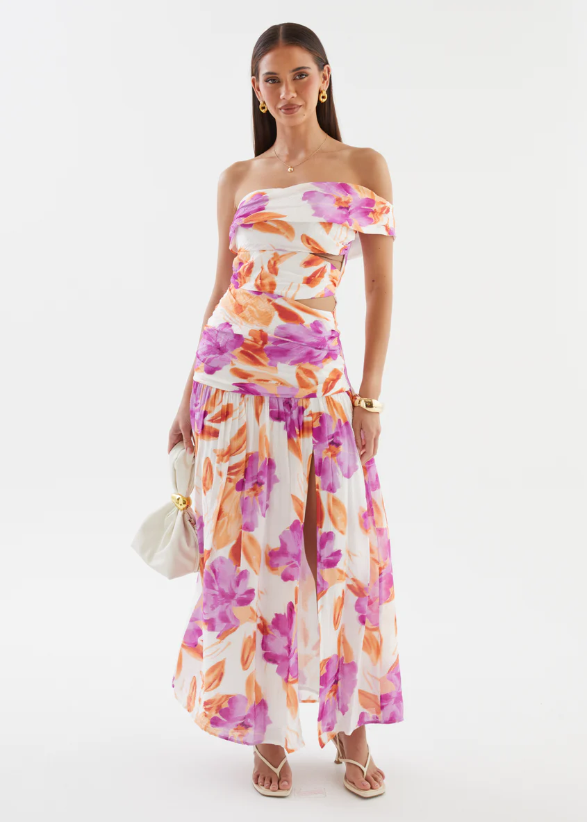 Shari One Shoulder Maxi Dress - Purple Flowers - Image 3