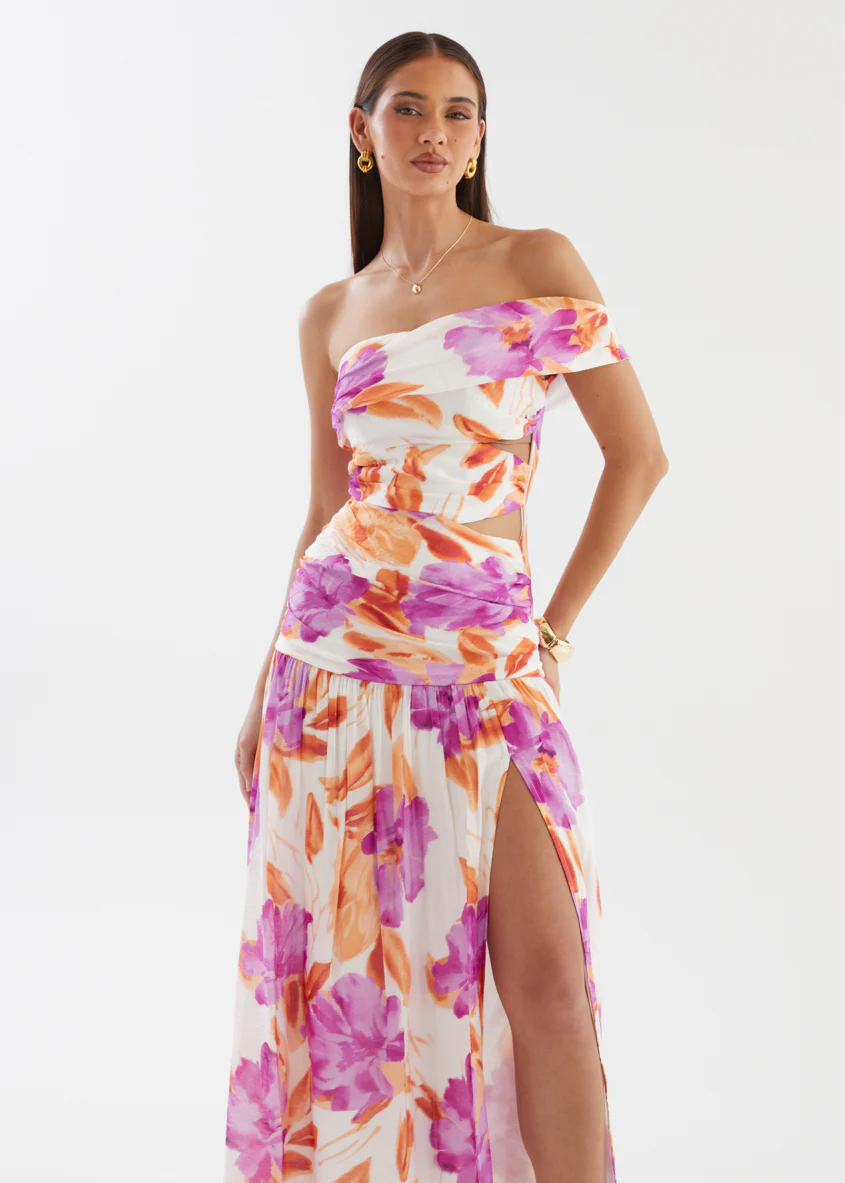 Shari One Shoulder Maxi Dress - Purple Flowers - Image 5