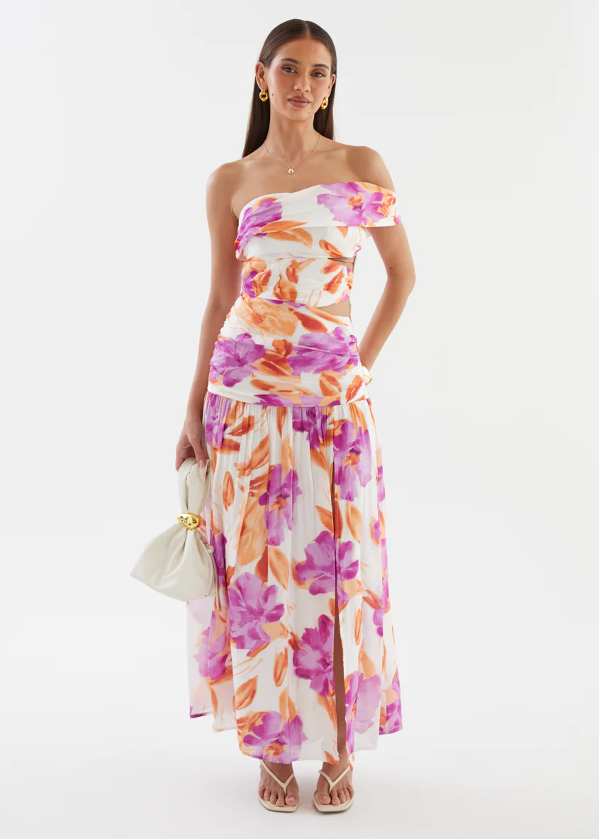 Shari One Shoulder Maxi Dress - Purple Flowers - Image 8