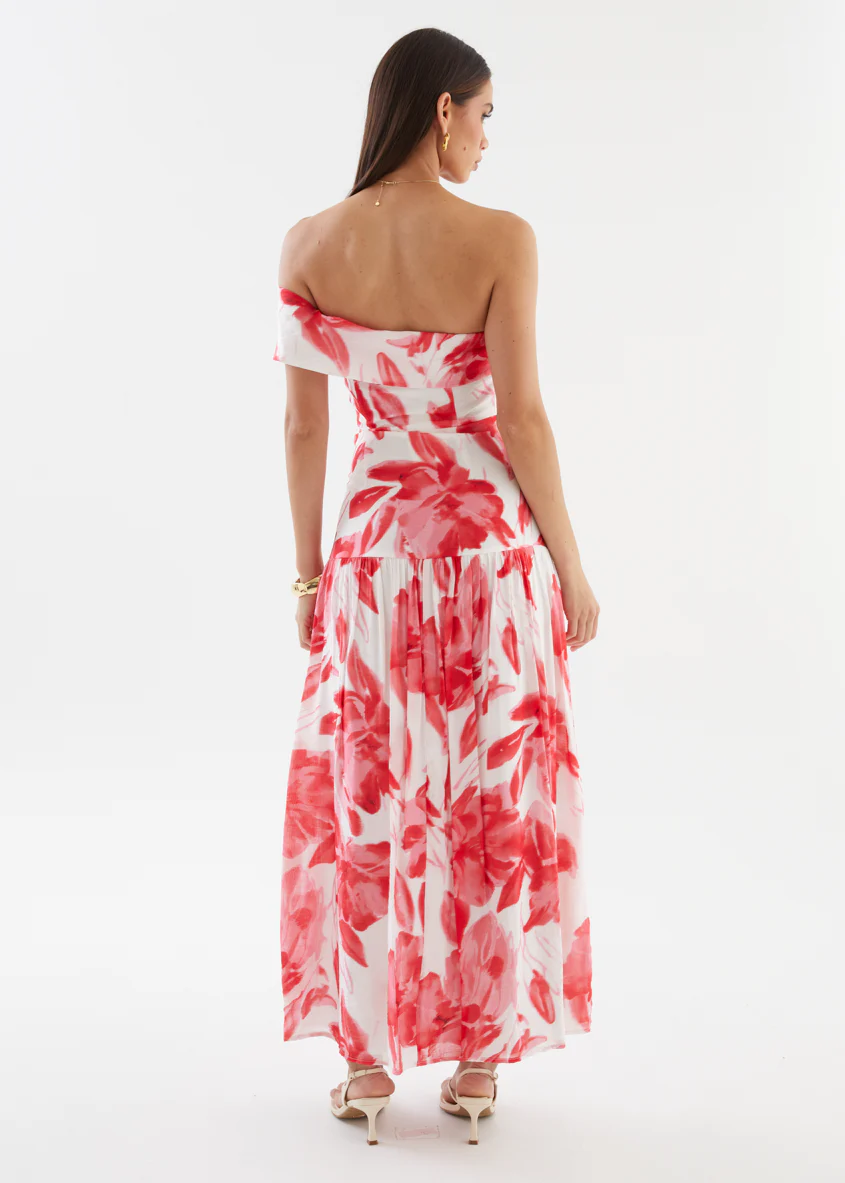 Shari One Shoulder Maxi Dress - Red Flowers - Image 7