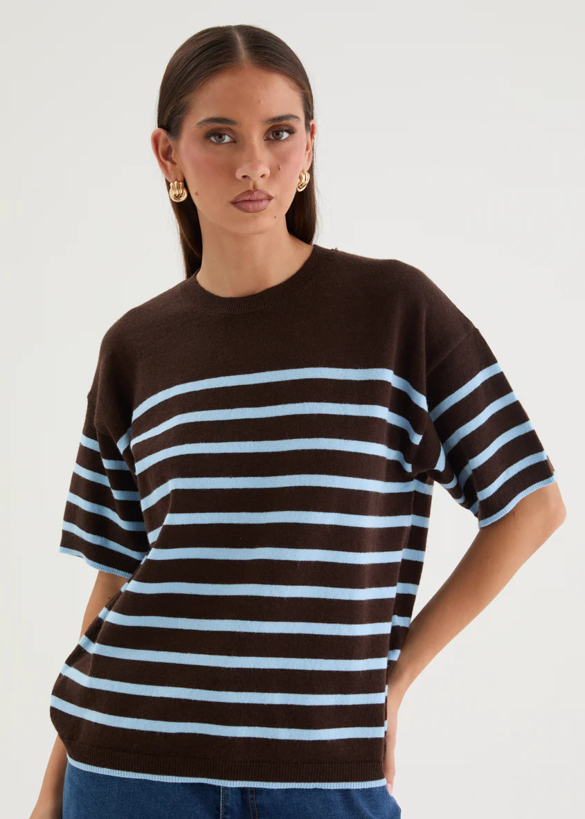 Shiloh Knit Top - Choc Blue Stripe - Image 2