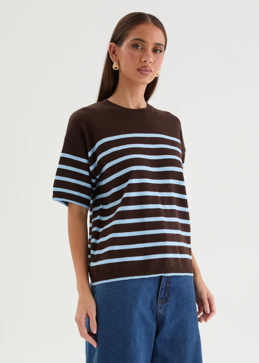 Shiloh Knit Top - Choc Blue Stripe - Image 3
