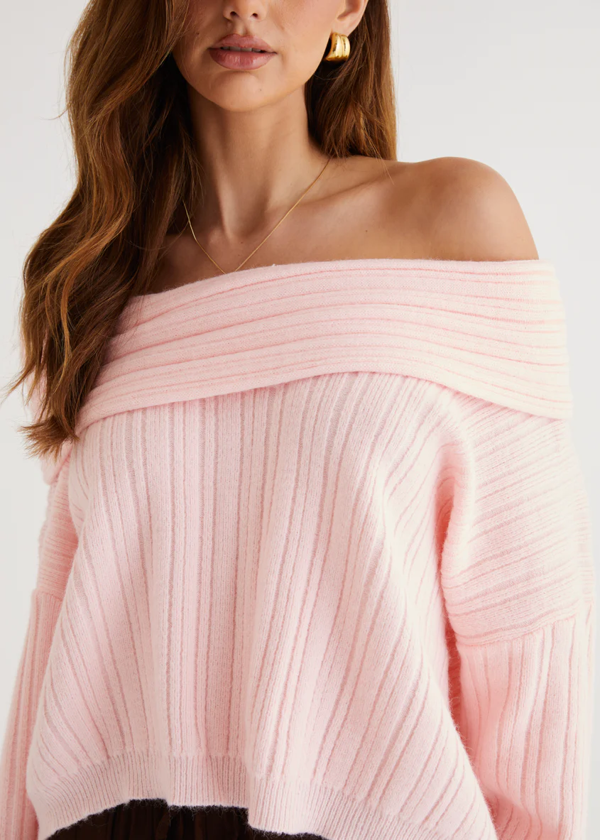 Shiloh Off Shoulder Sweater - Pink - Image 6