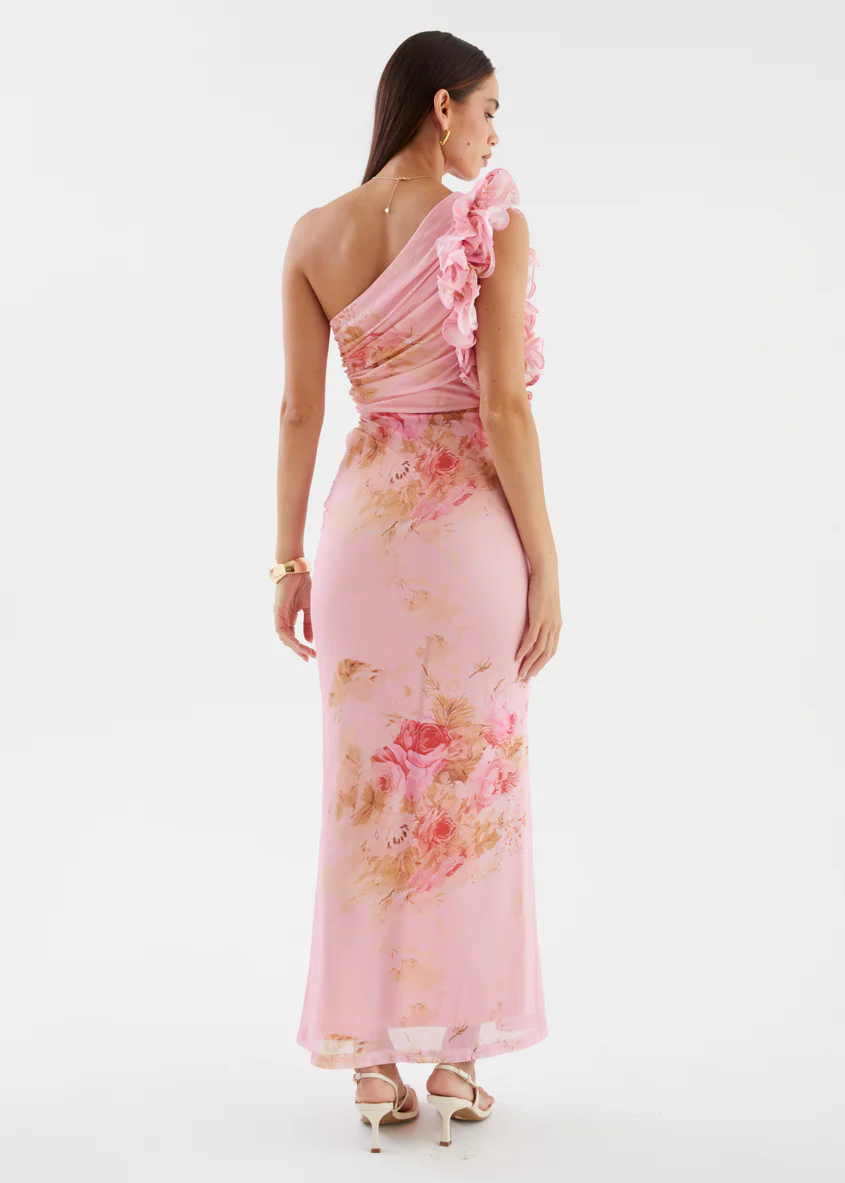 Sia One Shoulder Mesh Maxi Dress - Pink Bouquet - Image 7