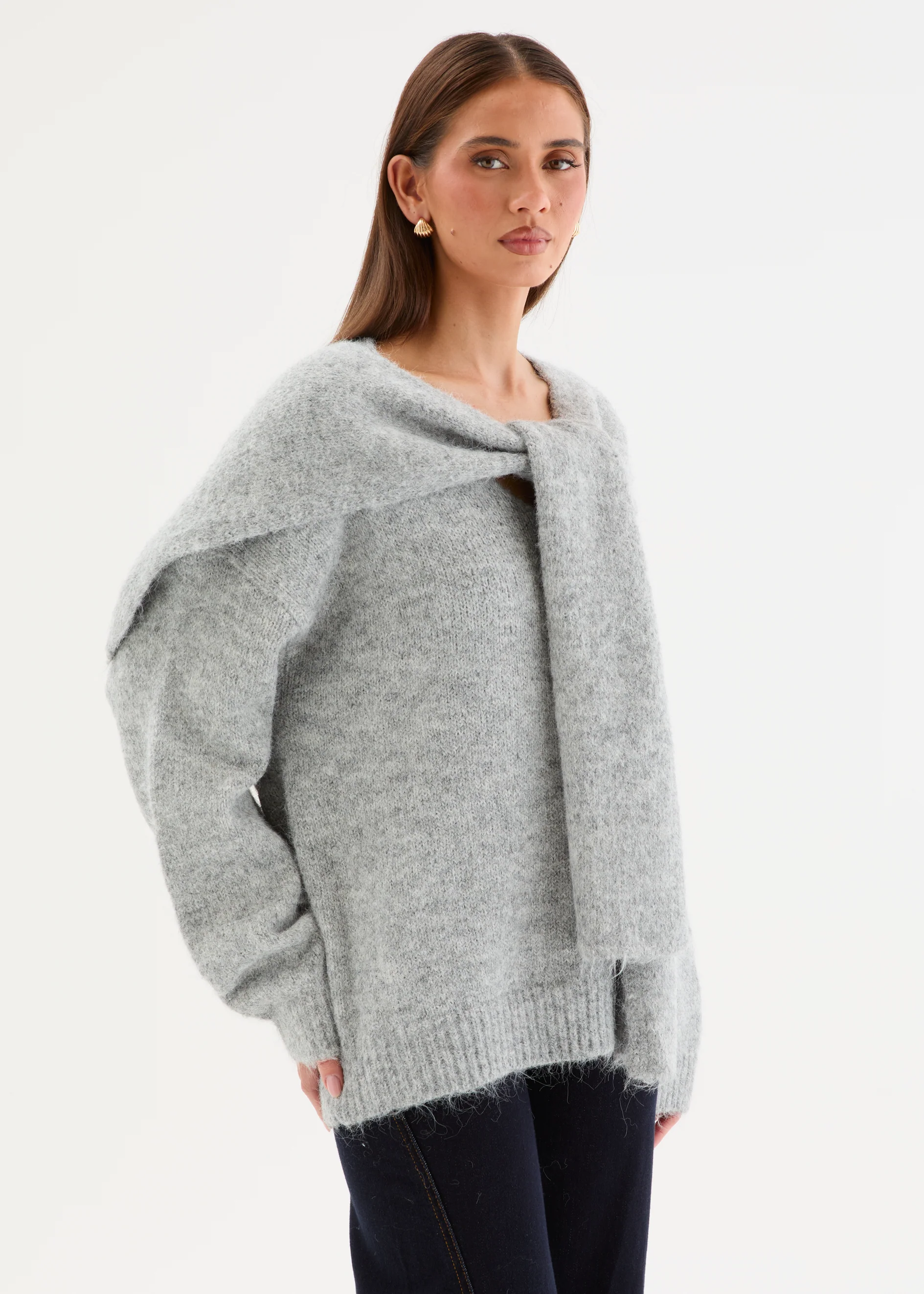 Silas Sweater with Shawl - Grey Marle - Image 5