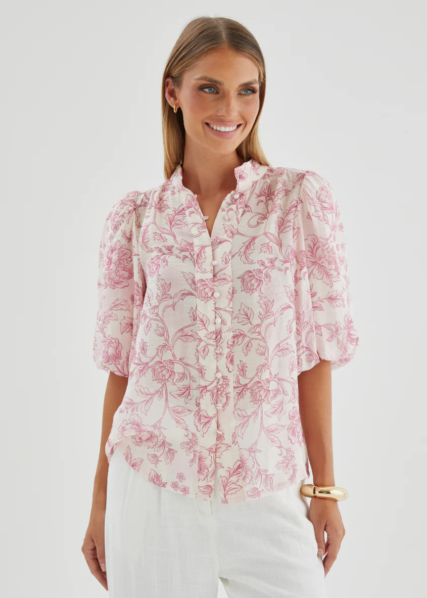 Simone Blouse - Pink Floral - Image 3