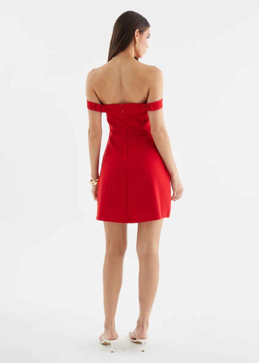 Sofi Off Shoulder Dress - Red - Image 11