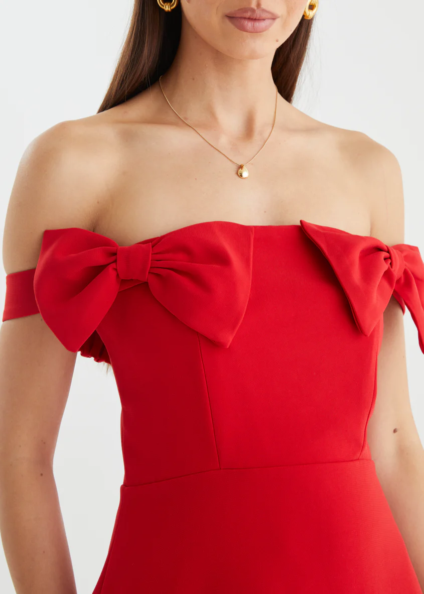 Sofi Off Shoulder Dress - Red - Image 12