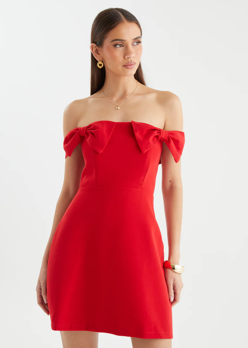 Sofi Off Shoulder Dress - Red - Image 5
