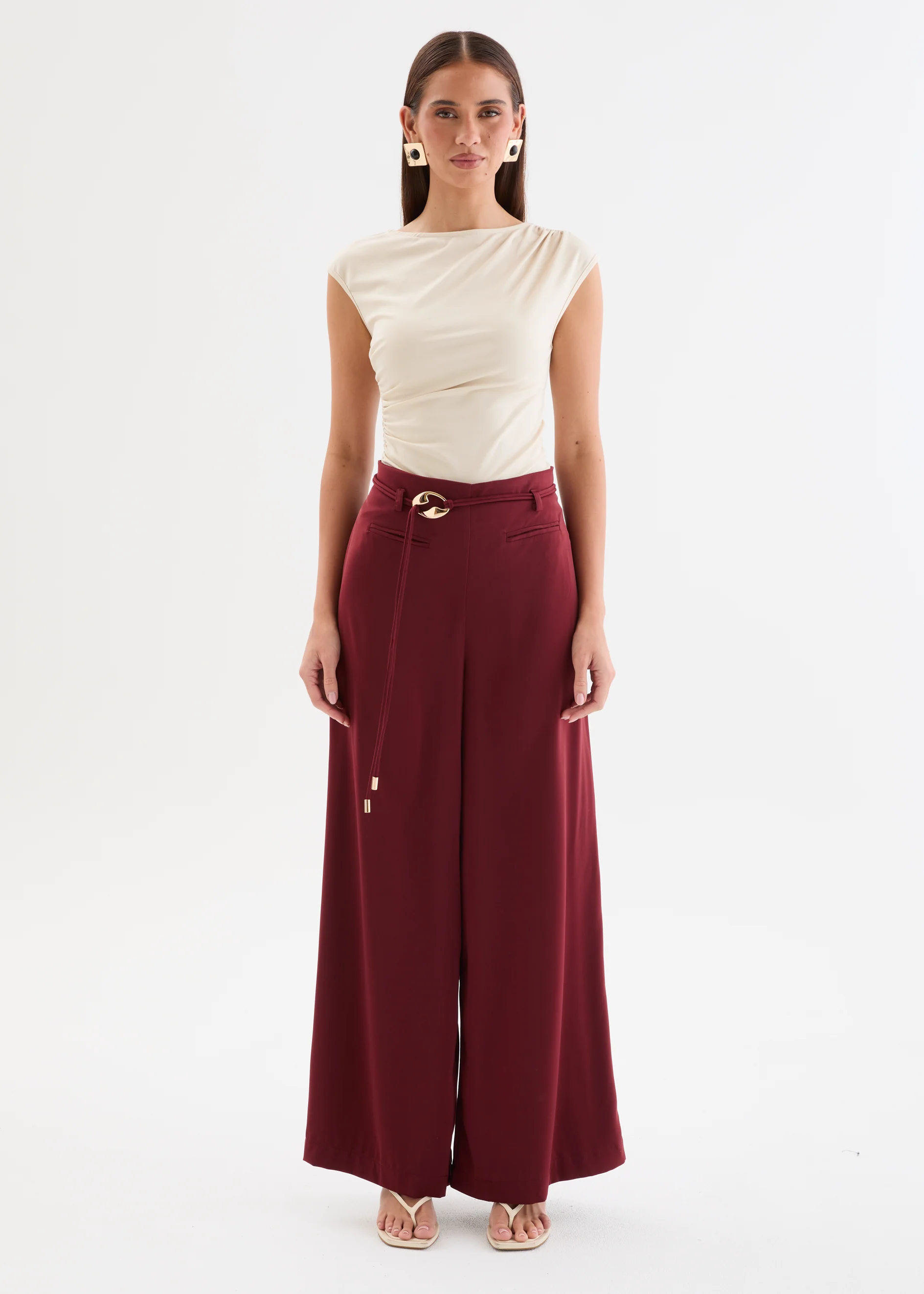 Sofie Culottes with Belt - Claret - Image 5