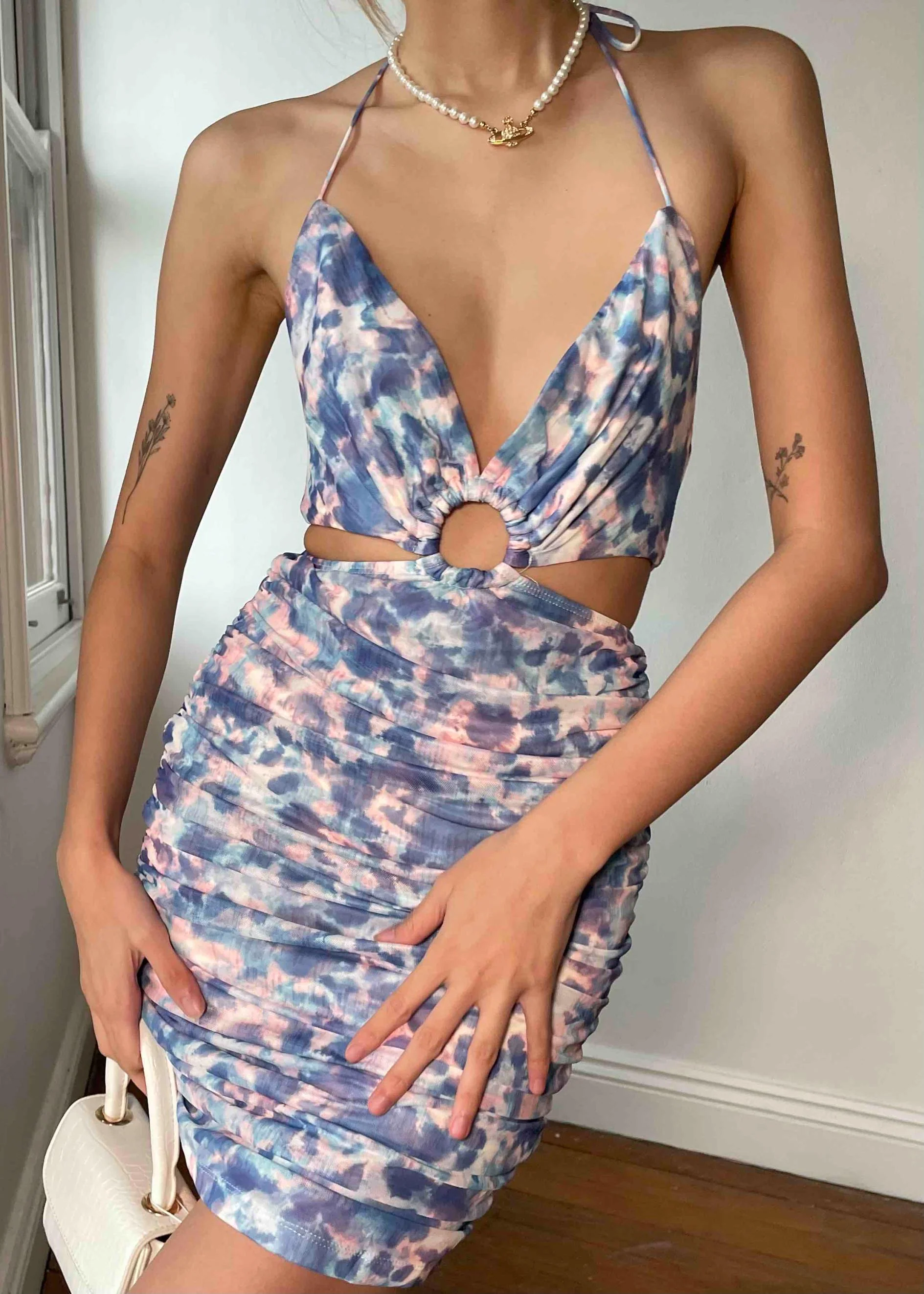 Soho Girl Cut Out Dress - Blue Watercolour - Image 14