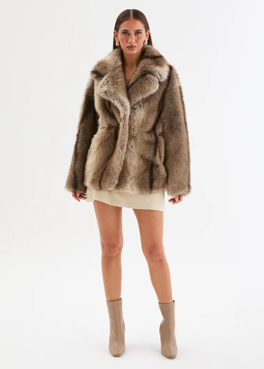 Stefani Faux Fur Jacket - Brown - Image 4