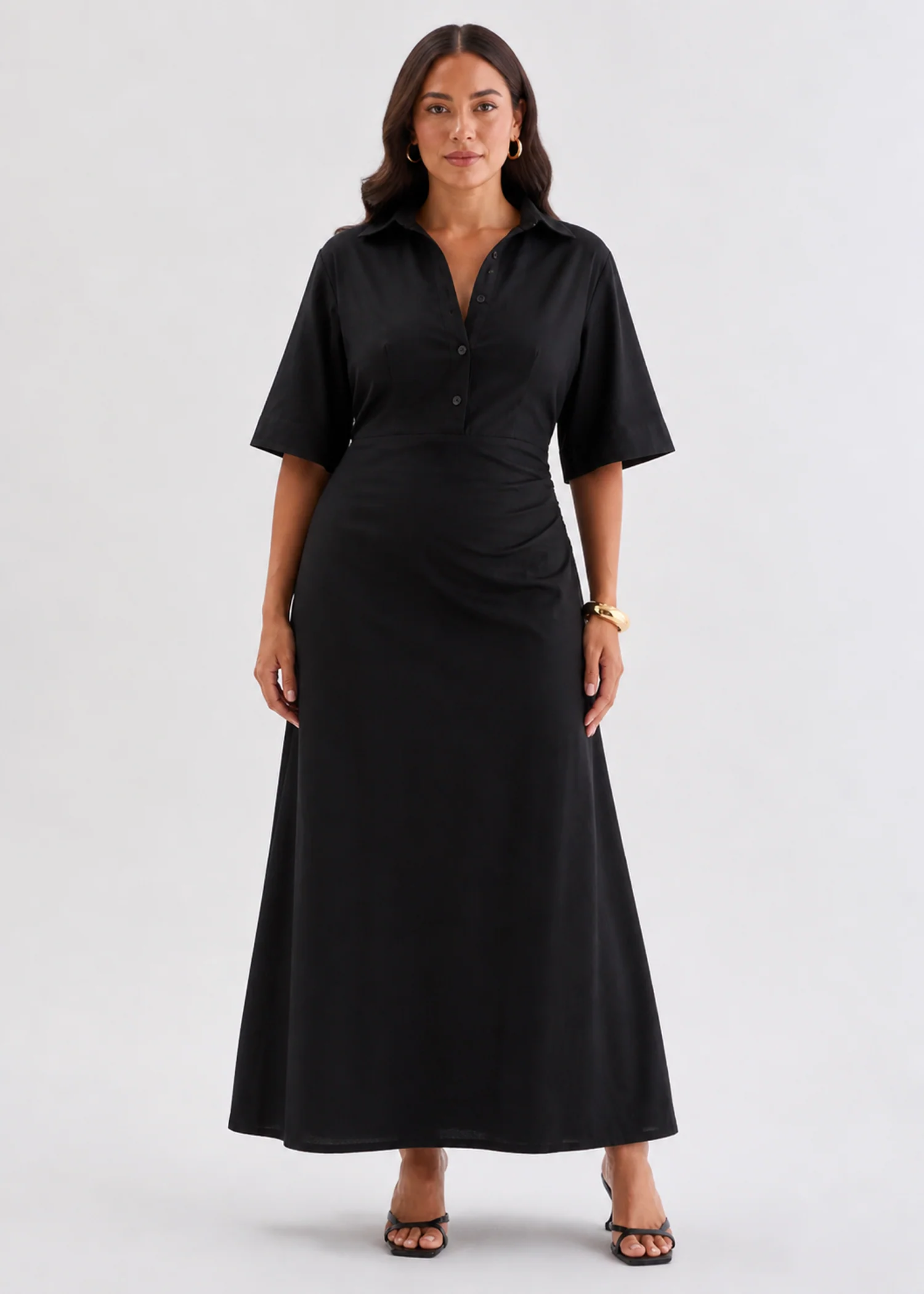 Stellar Linen Midi Dress - Black - Image 3