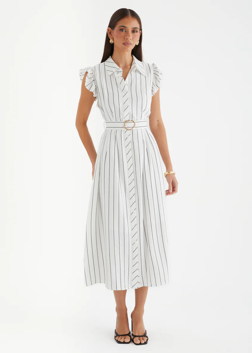 Suzanne Midi Dress - White Pinstripe - Image 2