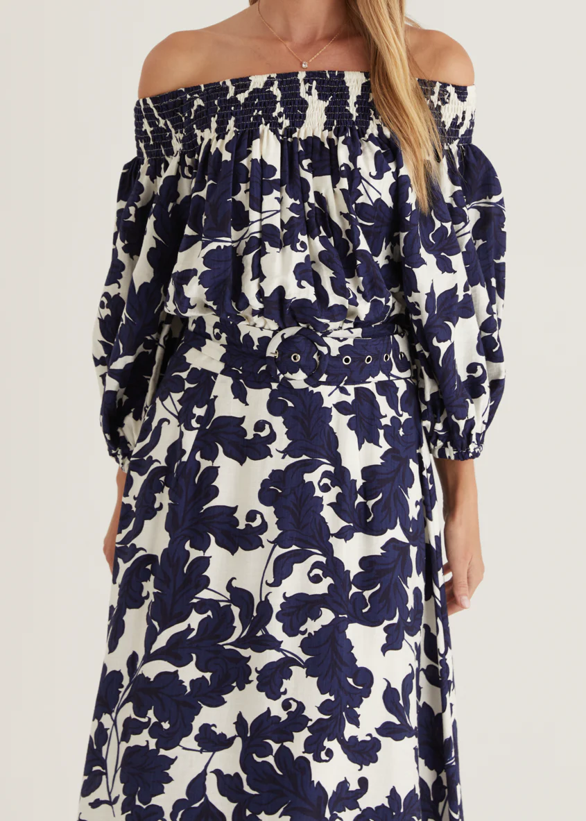 Talu Off Shoulder Midi Dress - Navy Paisley - Image 11
