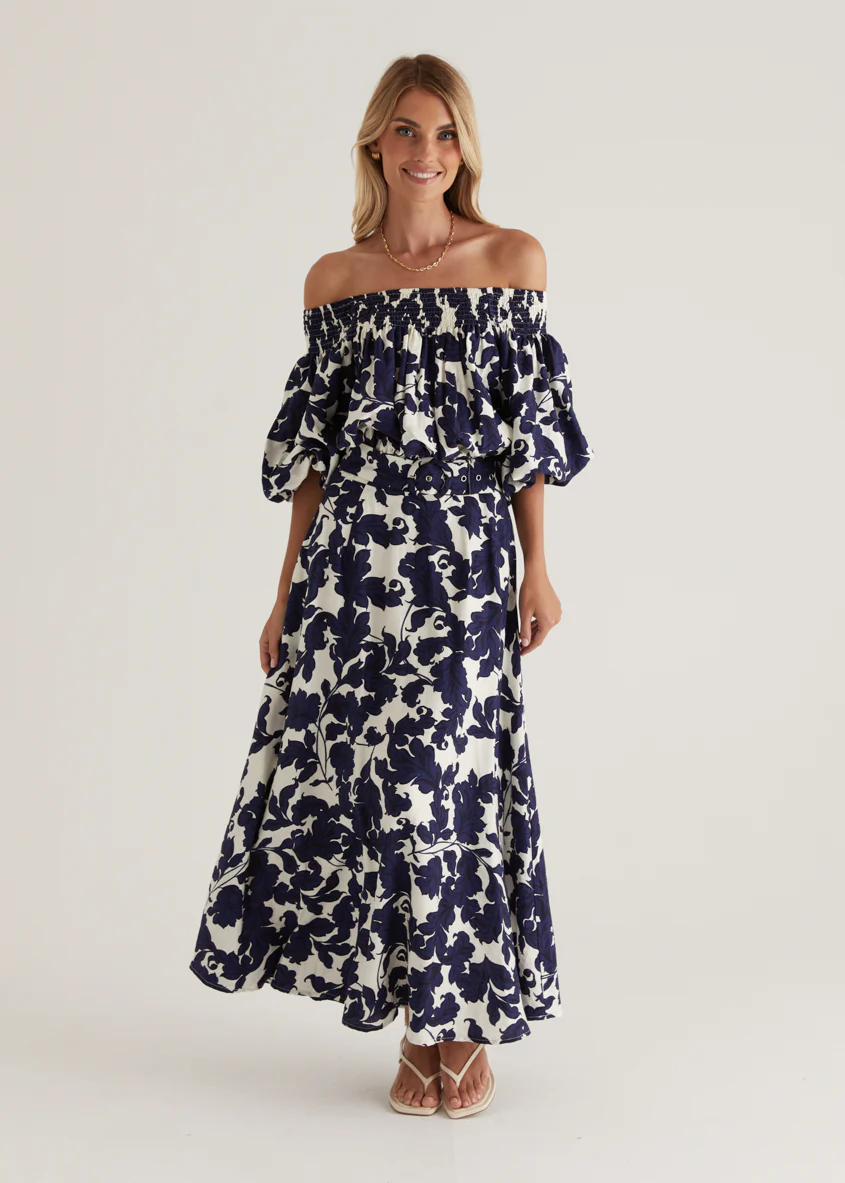 Talu Off Shoulder Midi Dress - Navy Paisley - Image 16