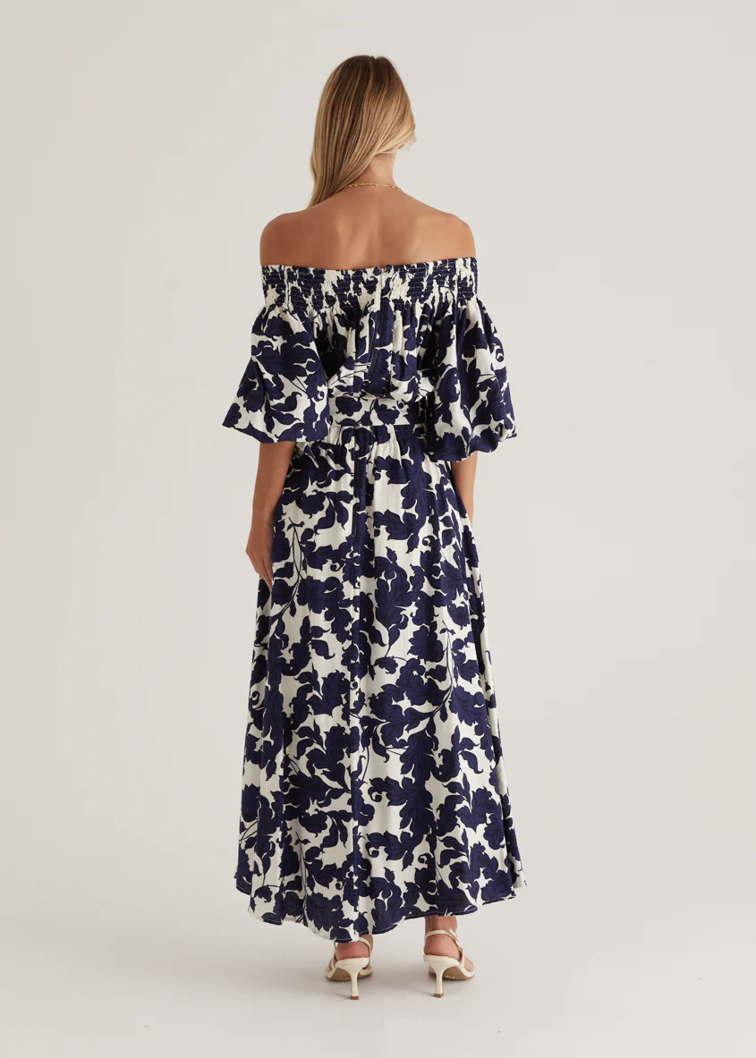 Talu Off Shoulder Midi Dress - Navy Paisley - Image 18