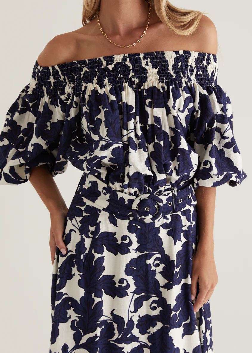 Talu Off Shoulder Midi Dress - Navy Paisley - Image 19