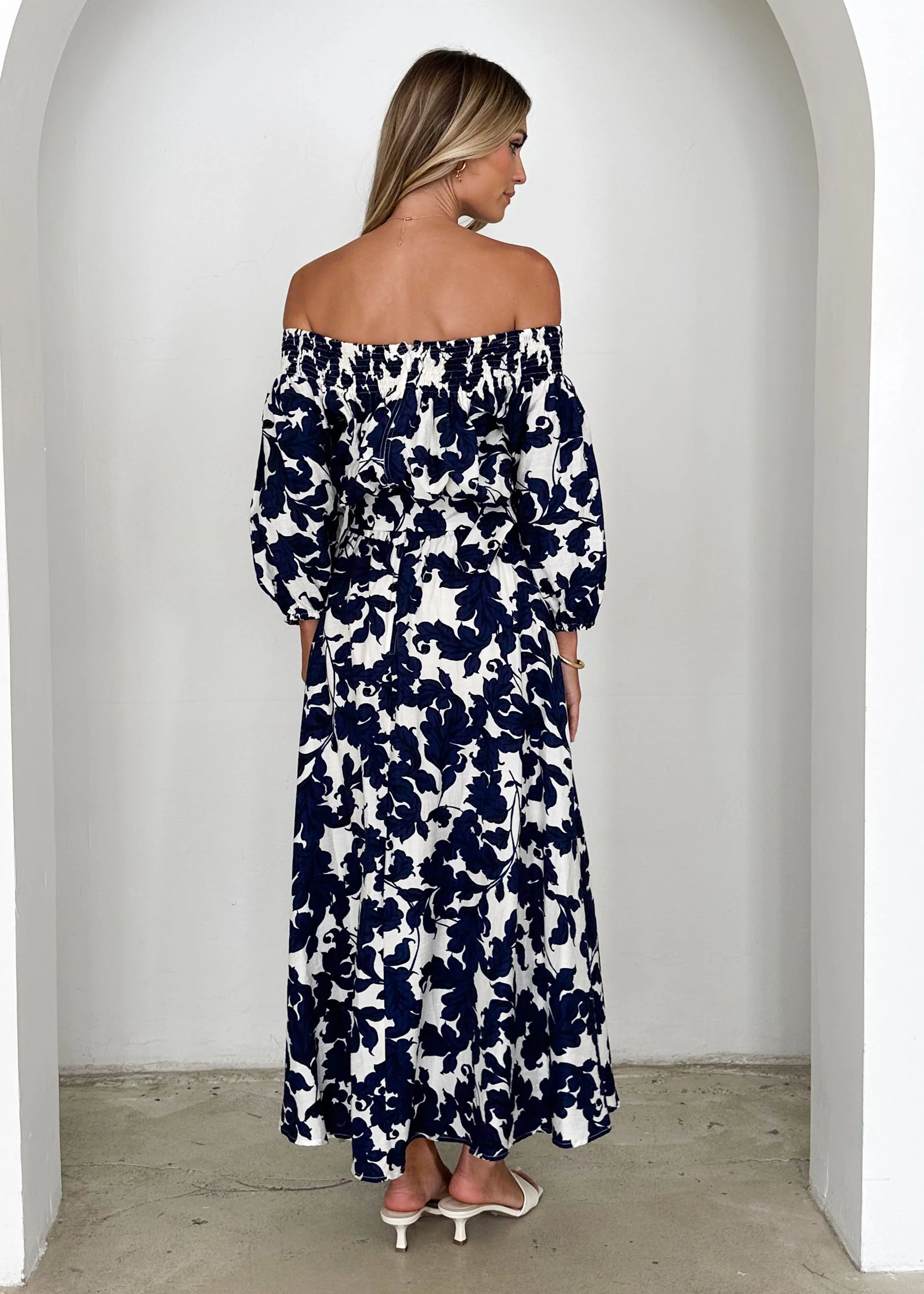 Talu Off Shoulder Midi Dress - Navy Paisley - Image 20
