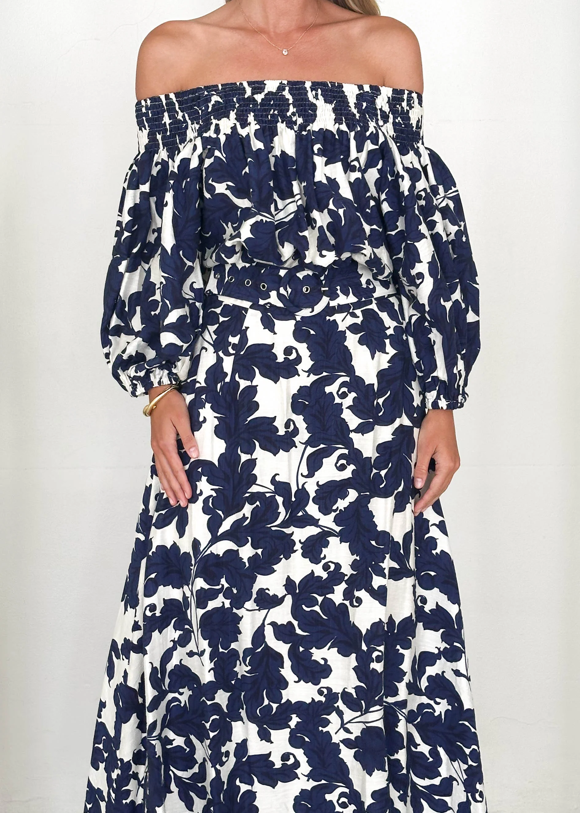 Talu Off Shoulder Midi Dress - Navy Paisley - Image 21