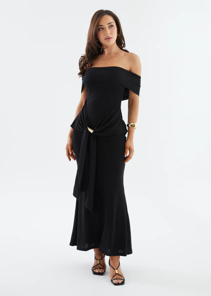 Tania Off Shoulder Midi Dress - Black