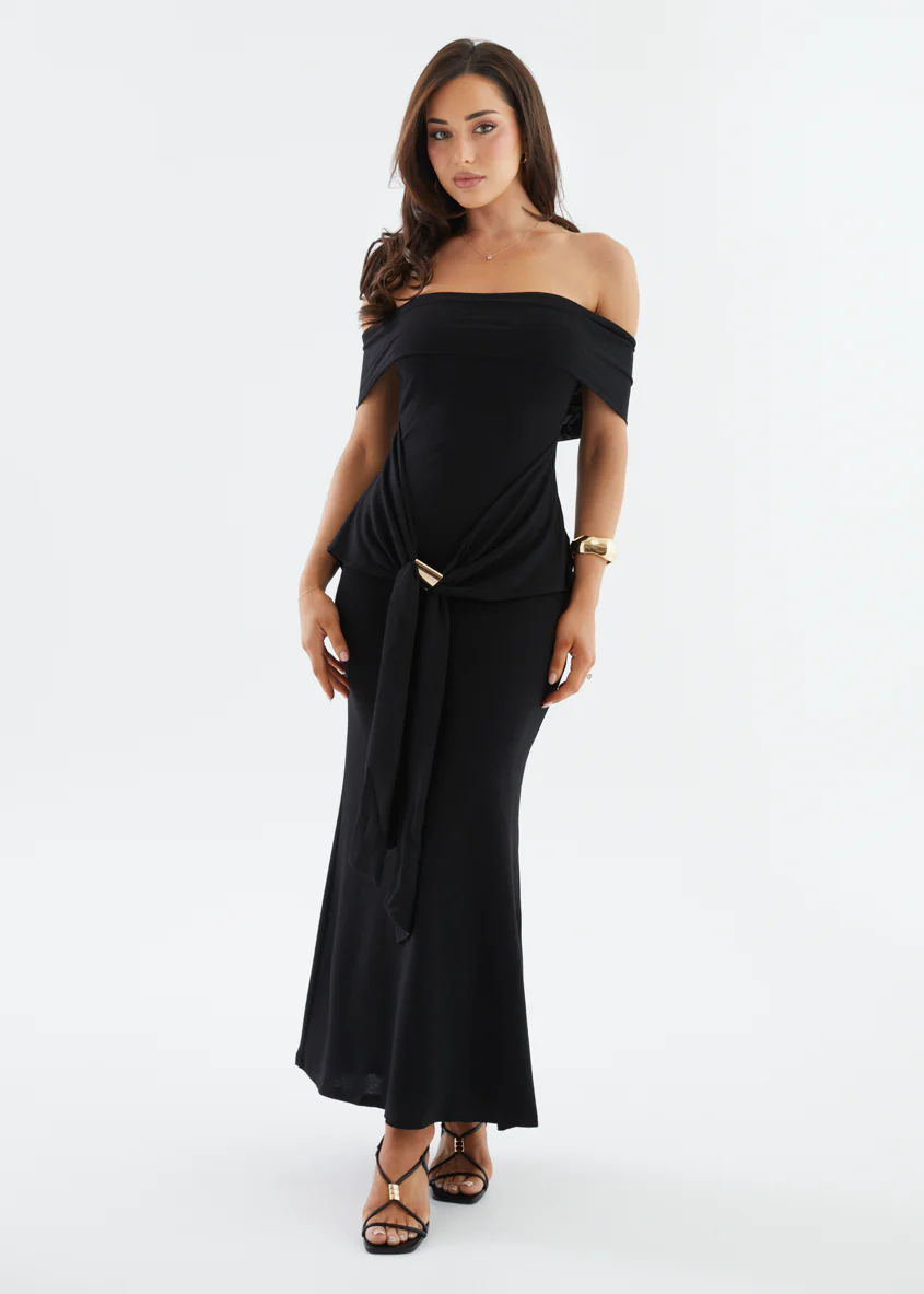 Tania Off Shoulder Midi Dress - Black - Image 3