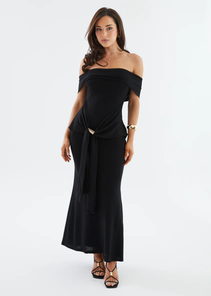 Tania Off Shoulder Midi Dress - Black - Image 5