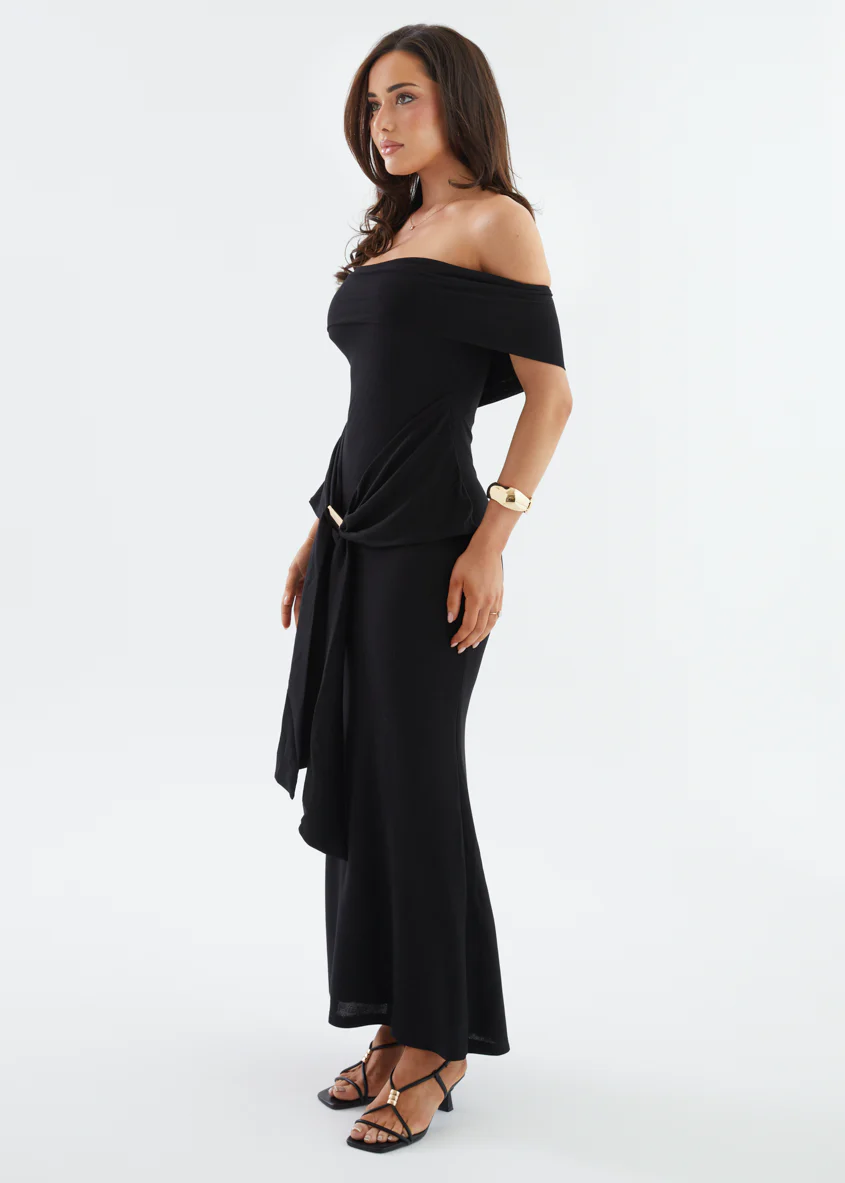 Tania Off Shoulder Midi Dress - Black - Image 7