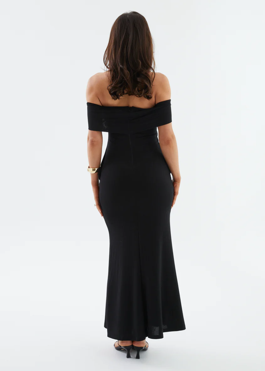 Tania Off Shoulder Midi Dress - Black - Image 8
