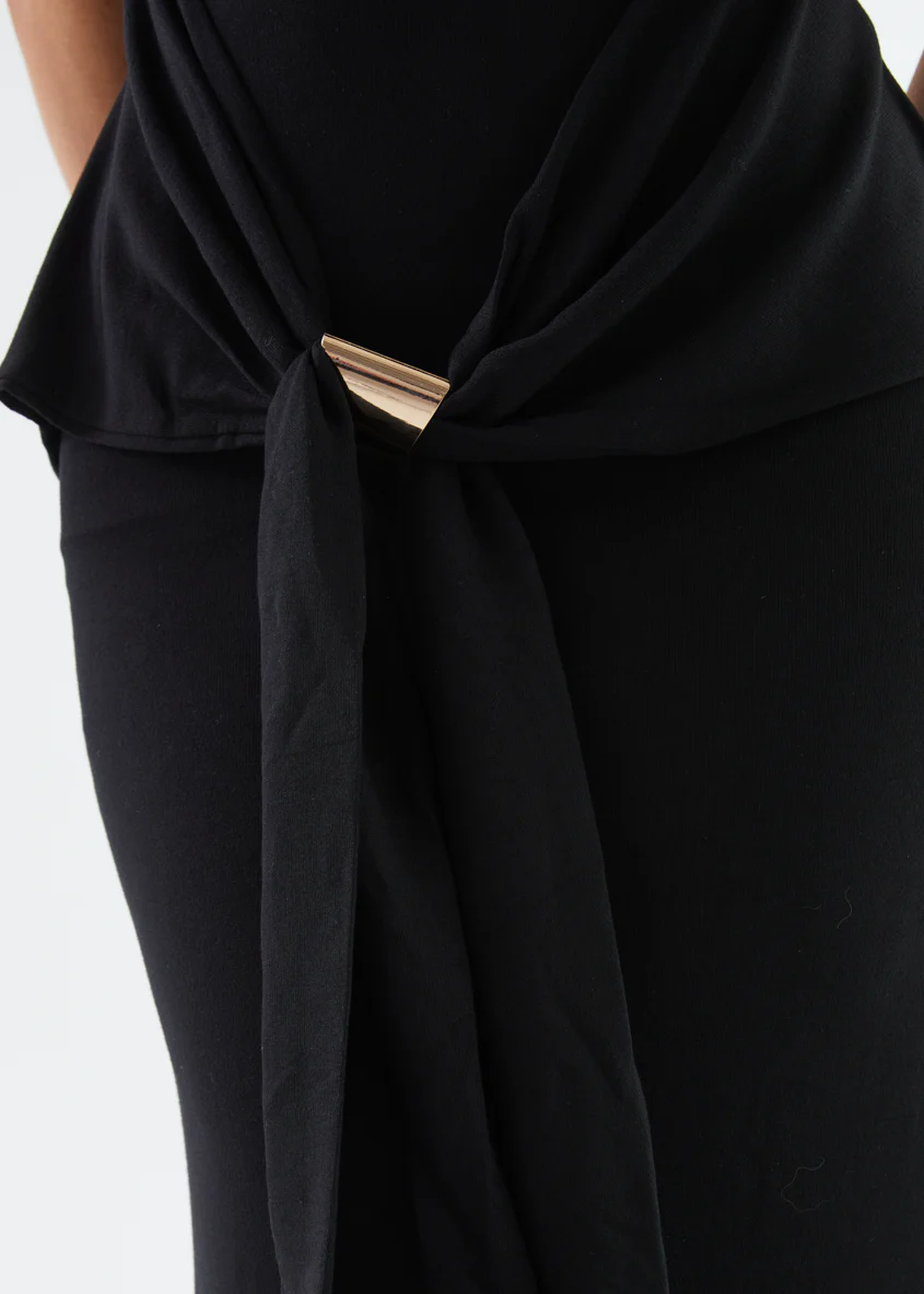Tania Off Shoulder Midi Dress - Black - Image 9