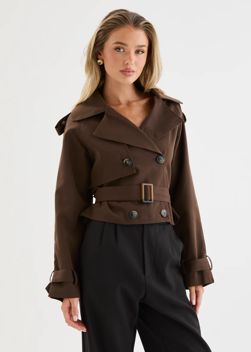 Tarah Cropped Trench Coat - Espresso - Image 3