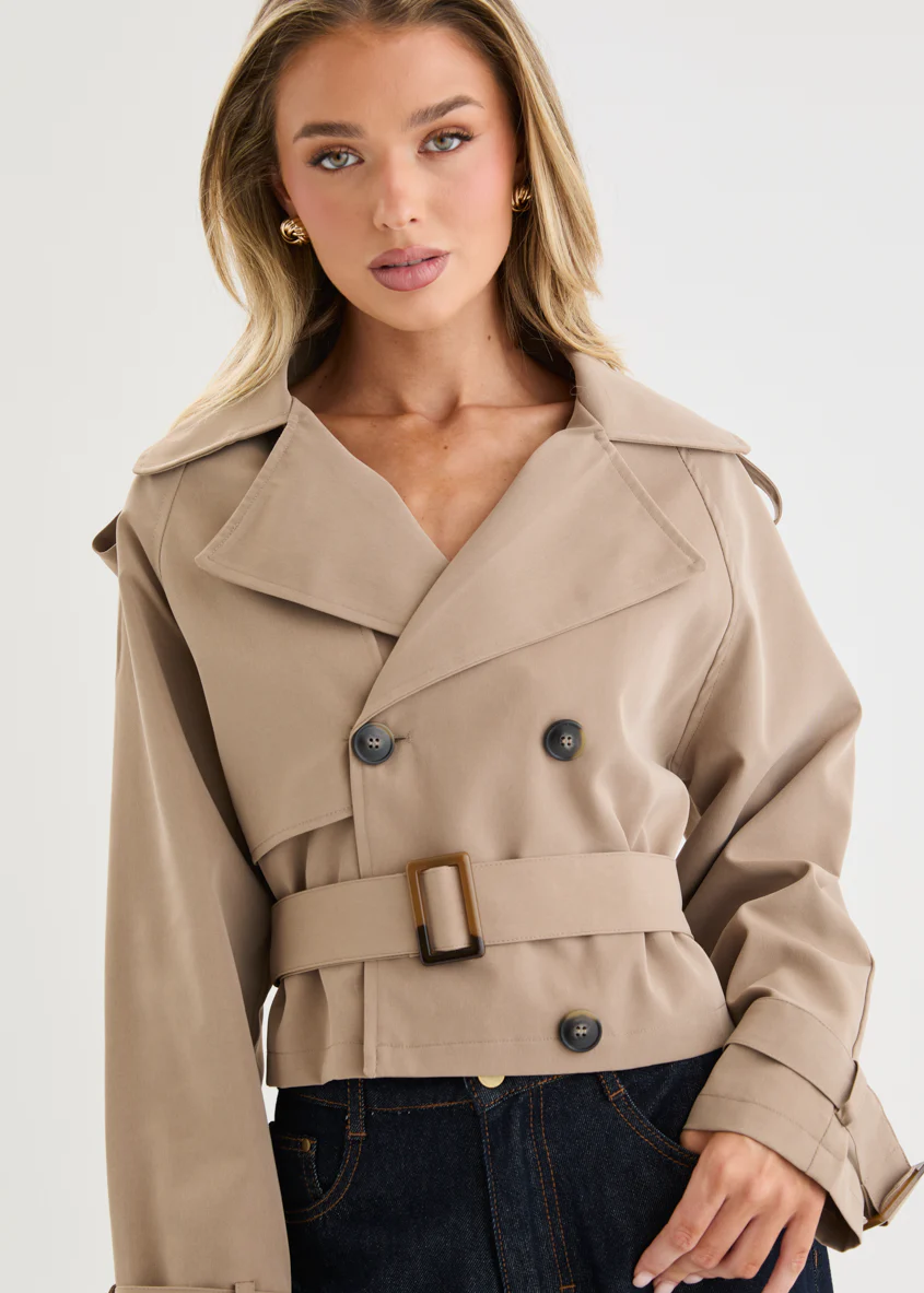 Tarah Cropped Trench Coat - Mocha