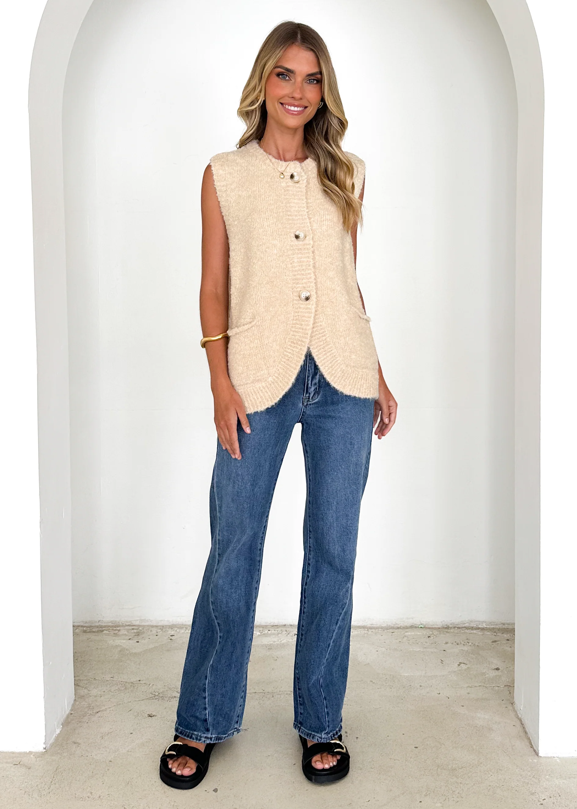 Tarragon Knitted Vest - Beige - Image 4