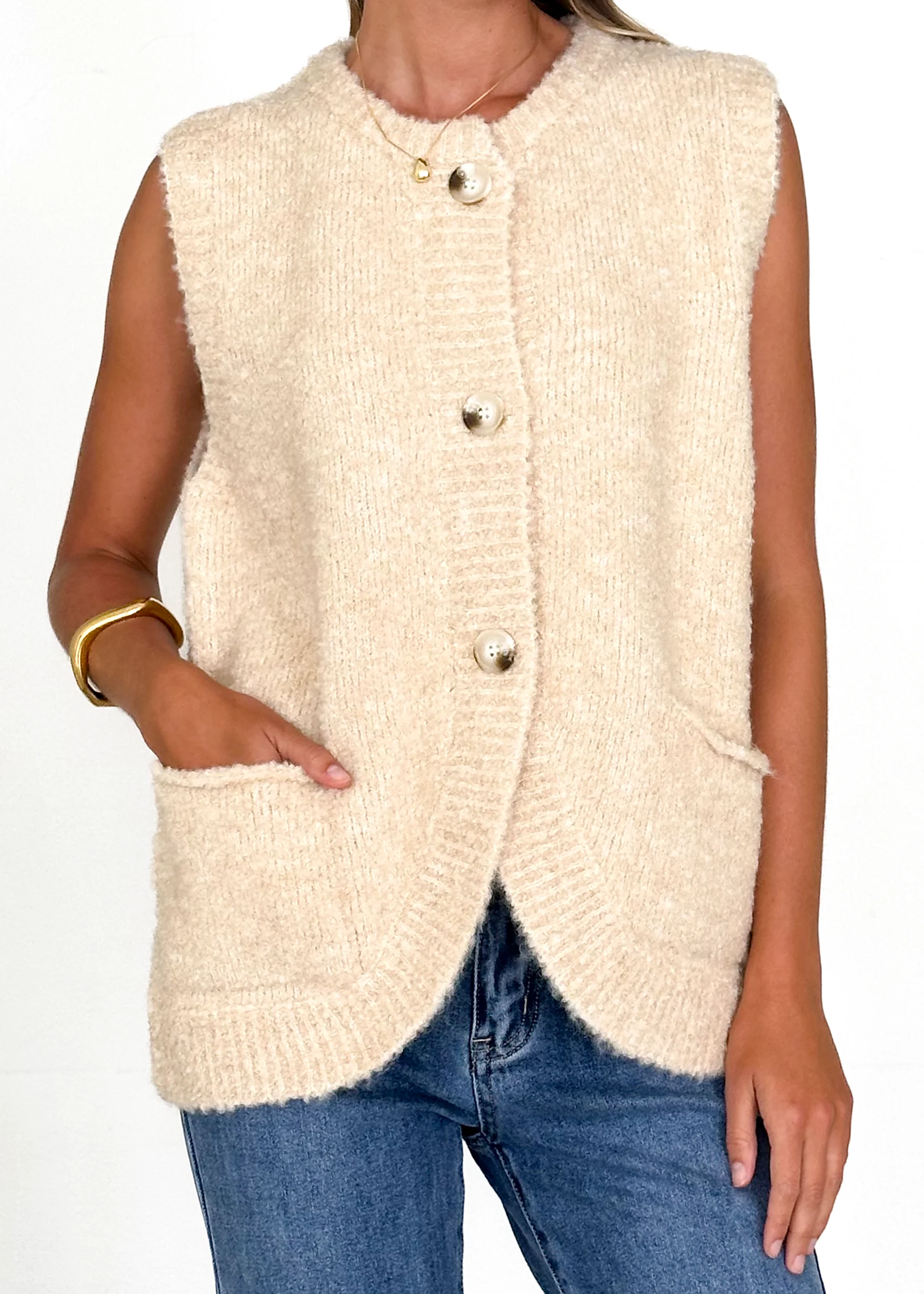 Tarragon Knitted Vest - Beige - Image 7