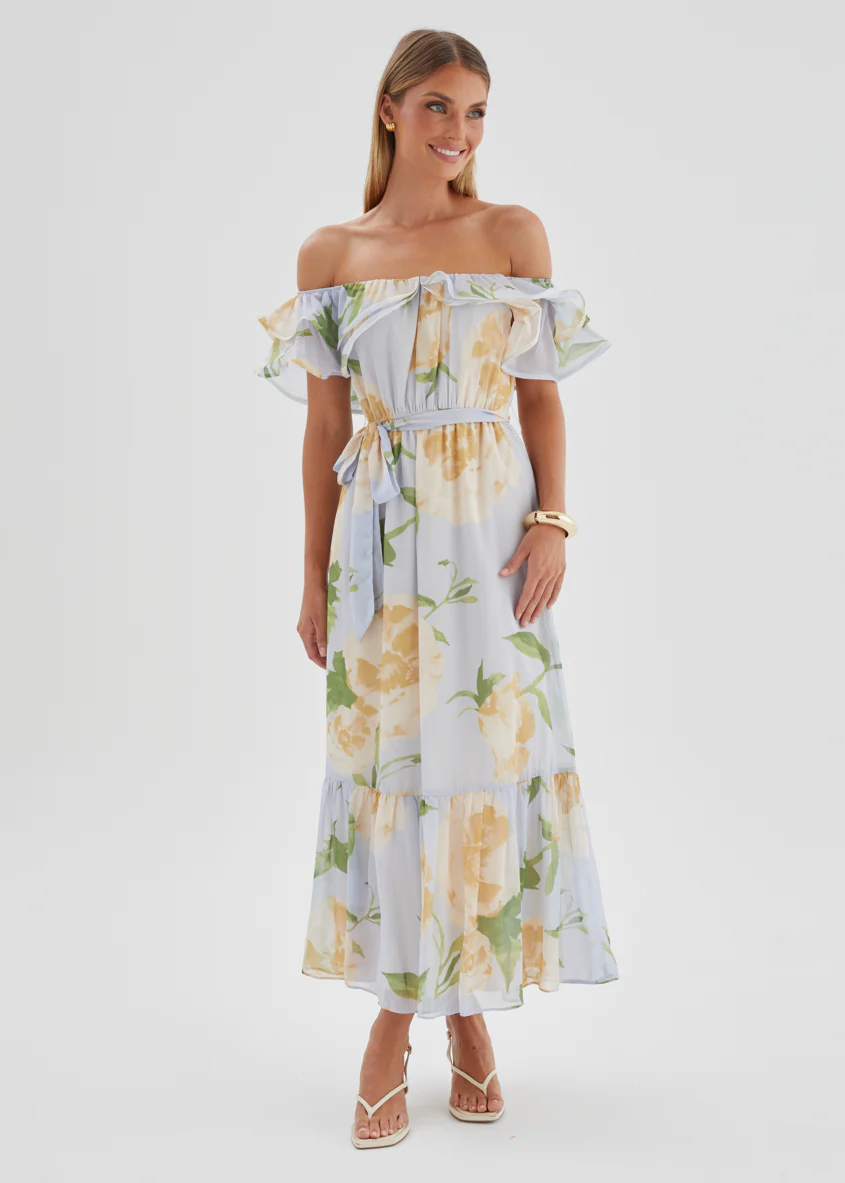 Tarsha Off Shoulder Maxi Dress - Blue Bloom