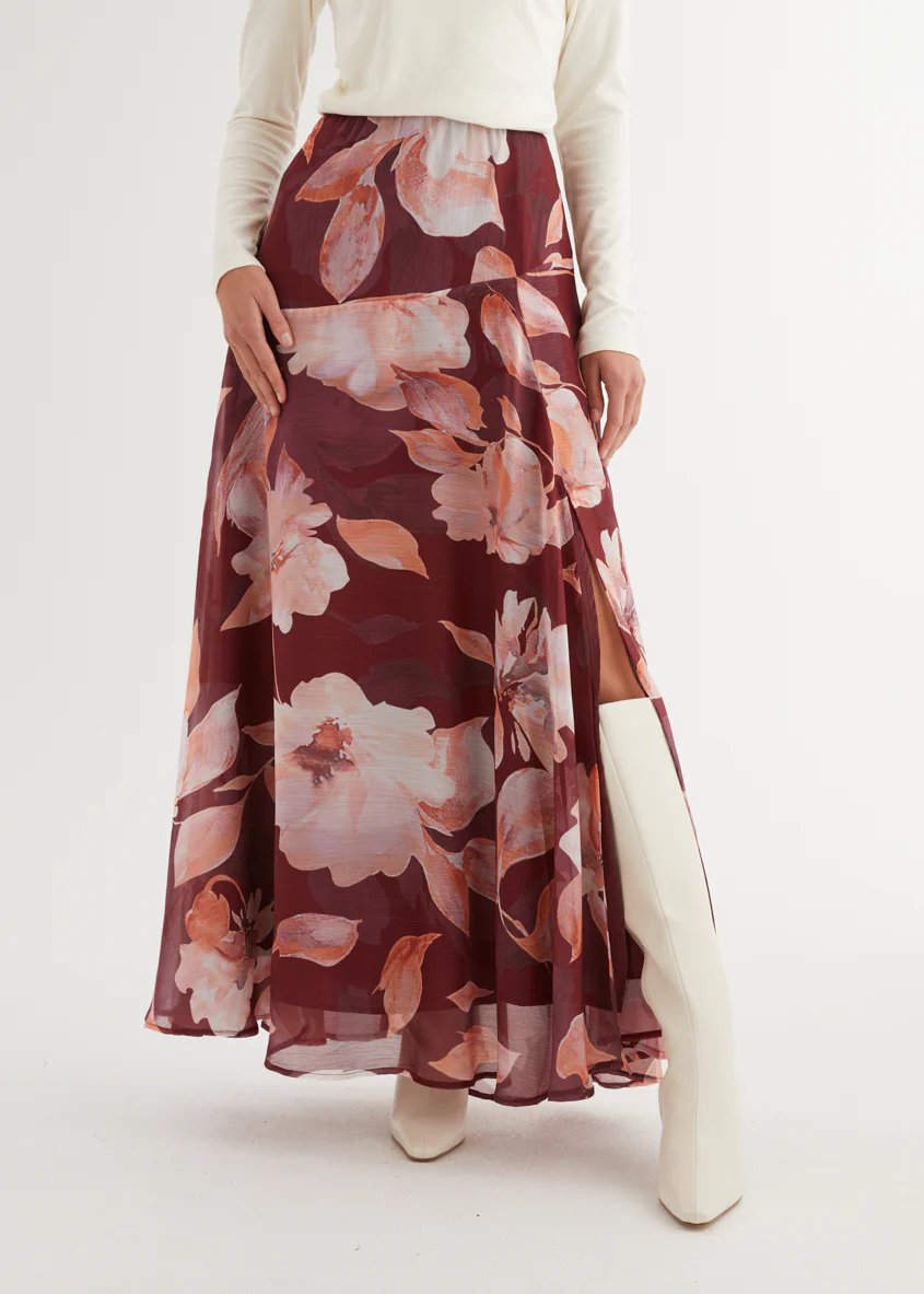 Tatum Maxi Skirt - Burgundy Floral - Image 10