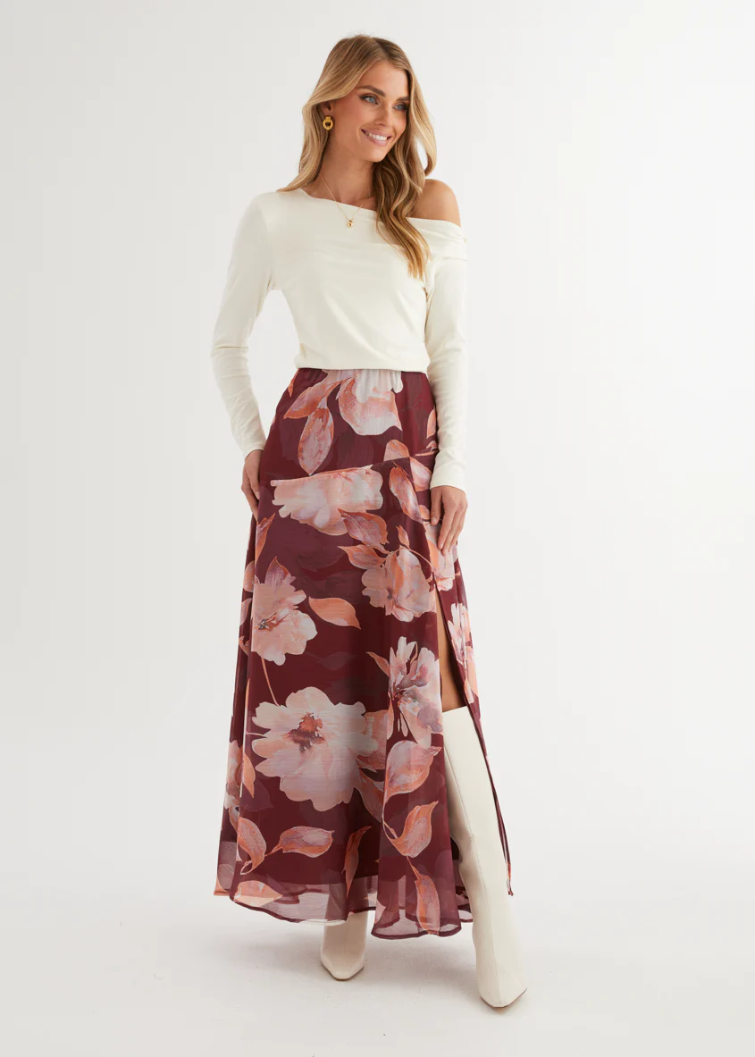 Tatum Maxi Skirt - Burgundy Floral - Image 2
