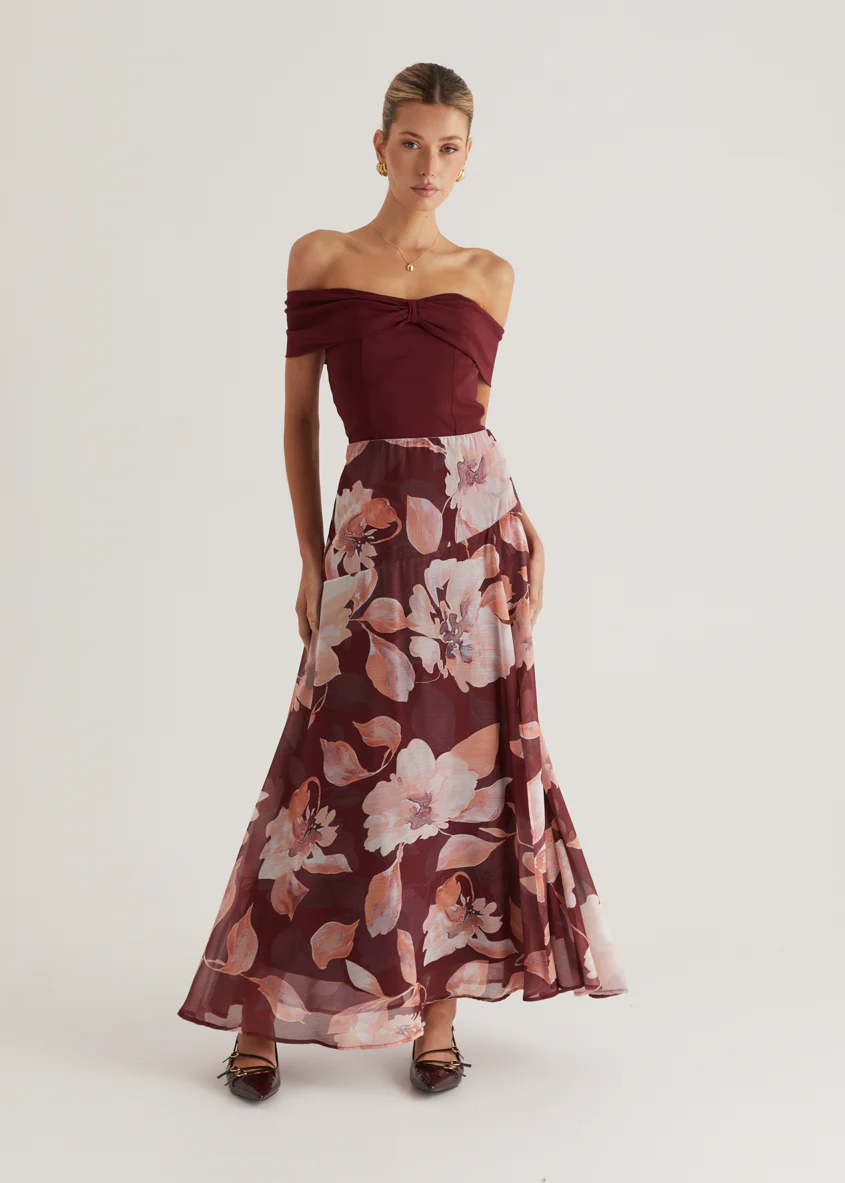 Tatum Maxi Skirt - Burgundy Floral - Image 38