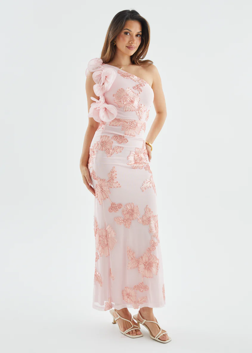 Taysia One Shoulder Mesh Maxi Dress - Blush - Image 5