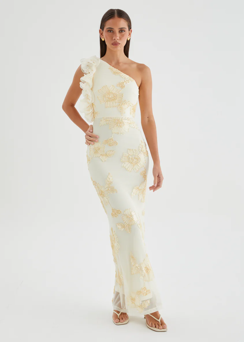 Taysia One Shoulder Mesh Maxi Dress - Butter - Image 2