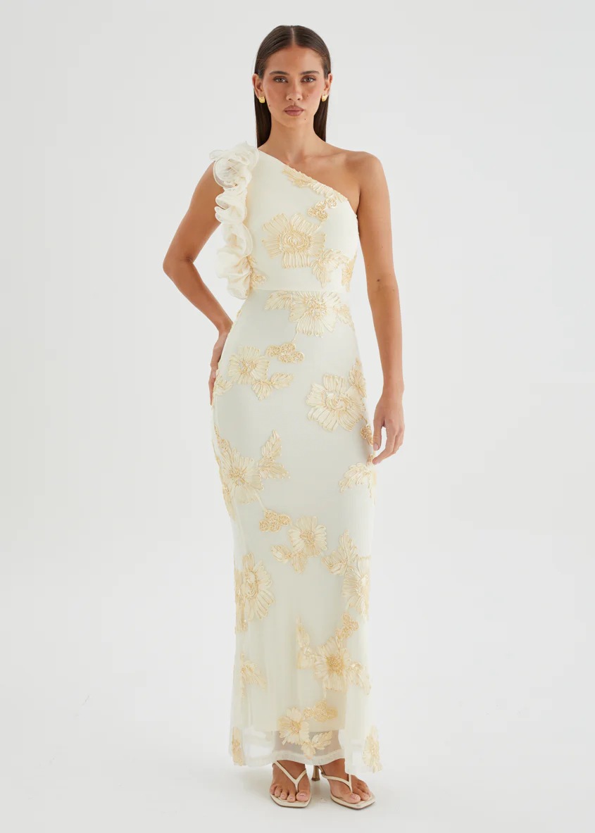 Taysia One Shoulder Mesh Maxi Dress - Butter - Image 4